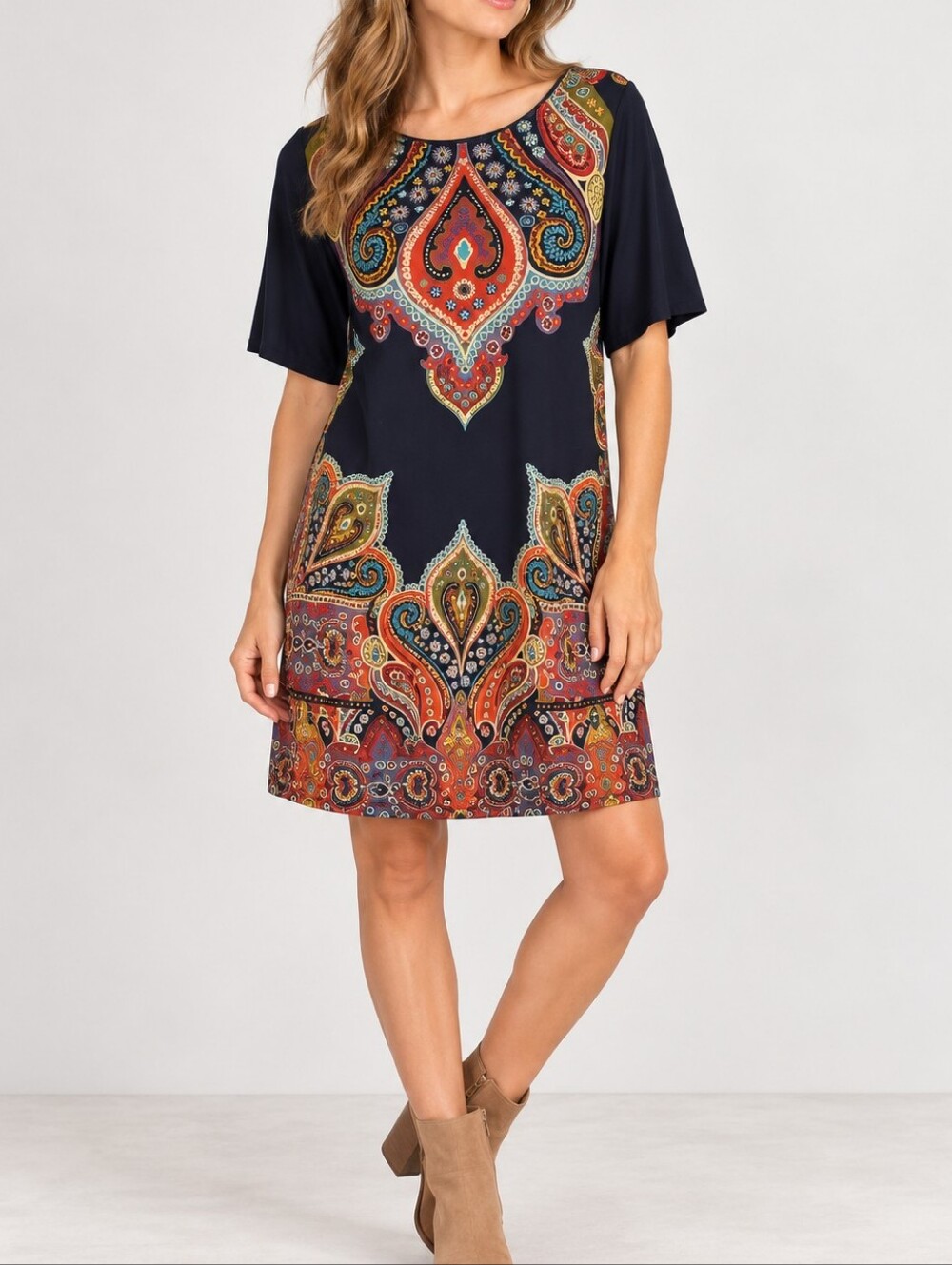CHA CHA VENTE | Women’s Multicolor Henna Paisley Shift Dress Size L